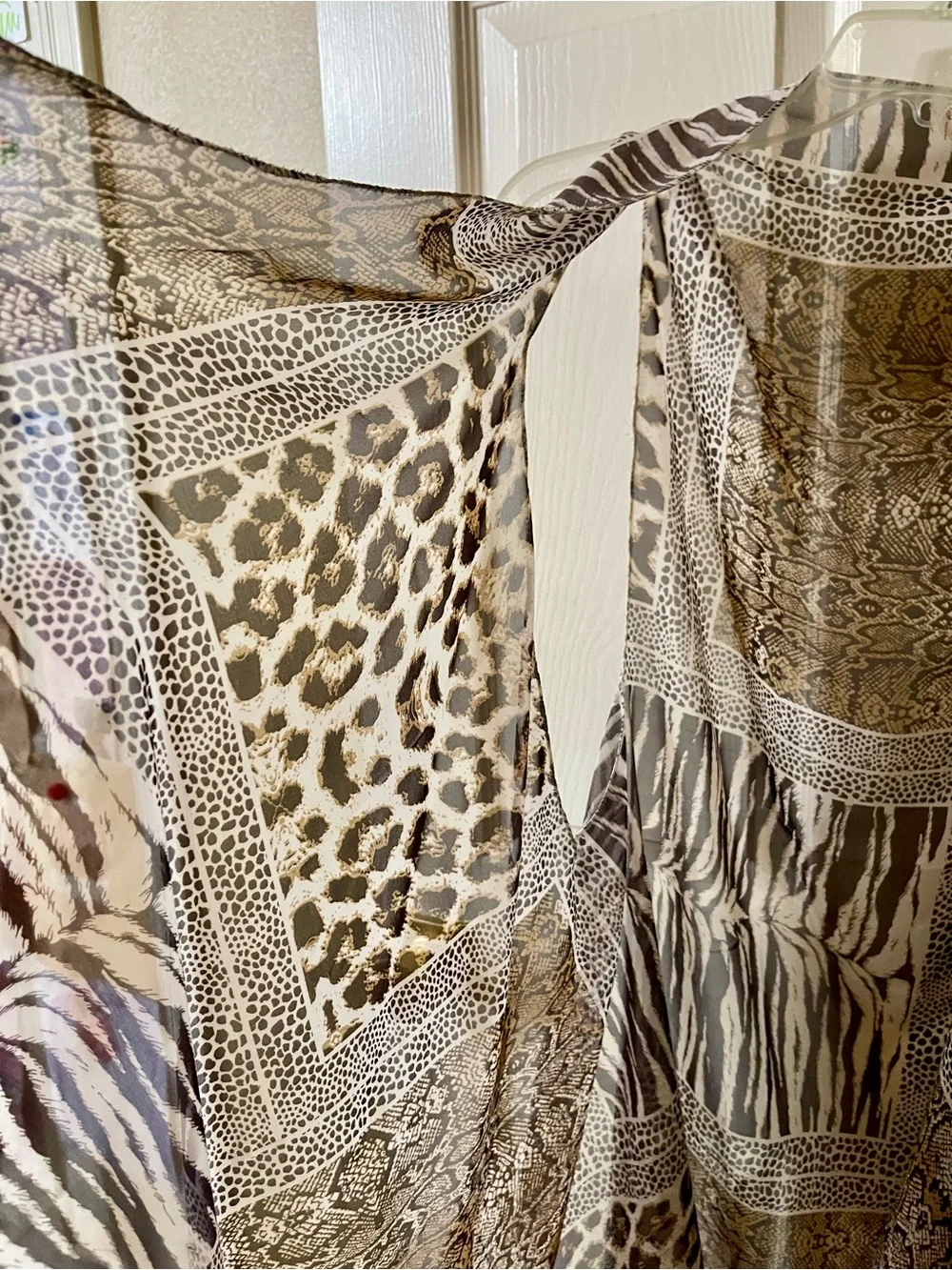 Animal Print Sheer Draped Scarf Vest - Taupe Brown
